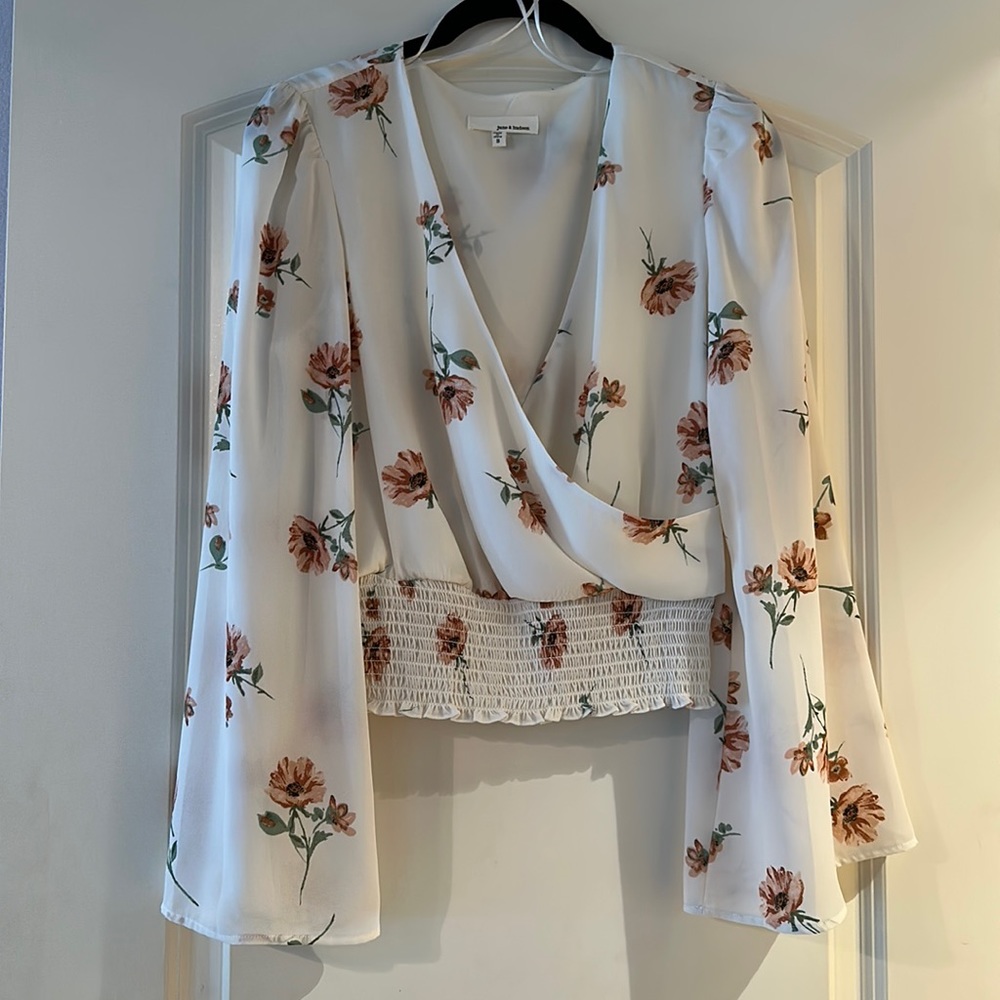 June And Hudson Long Sleeve Floral Crop Top Blouse